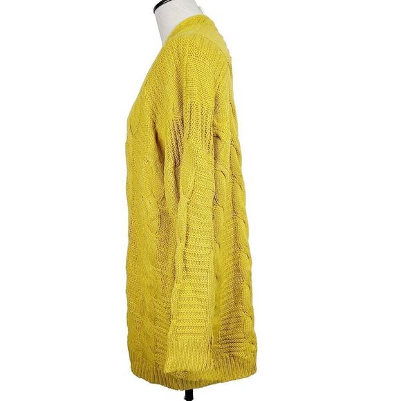 Lara Fashion Open Cardigan Sweater L/XL Mustard Yellow Cable Knit Longline - Picture 5 of 7